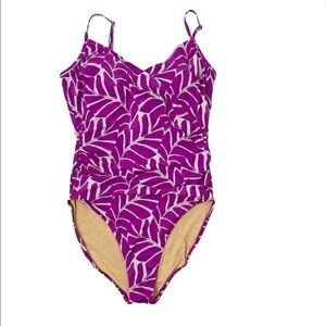 GARNET Hill Swimsuit 1 Piece Purple White Grey Pattern Ruched  Sides Size 8